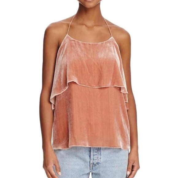 Alice + Olivia Velvet  Silk Blend Velvet Ruffled Halter Top - Picture 7 of 11